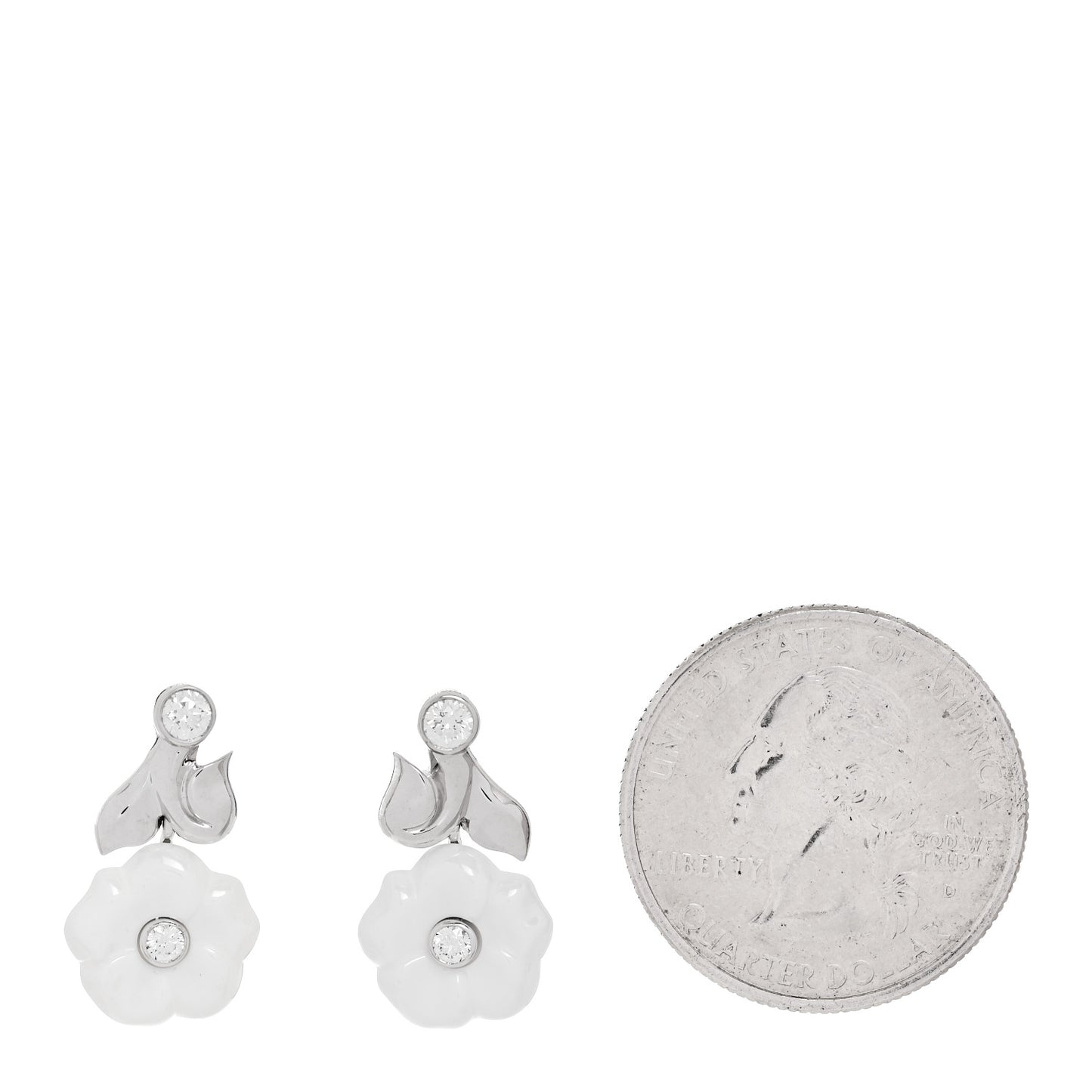 18K White Gold Diamond Ceramic Camellia Drop Earrings