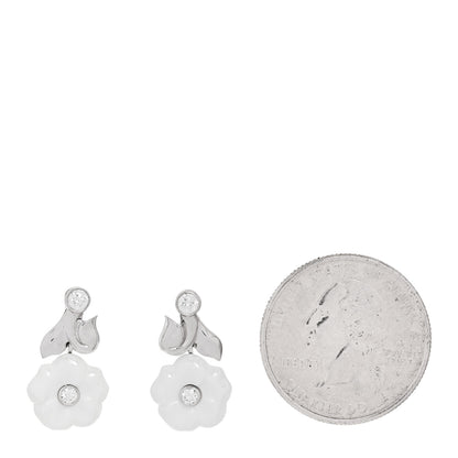 Chanel 18K White Gold Diamond Ceramic Camellia Drop Earrings 2 of 4
