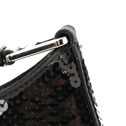Prada Paillettes Sequin Logo Cleo Adjustable Strap Shoulder Bag Black White 12 of 12