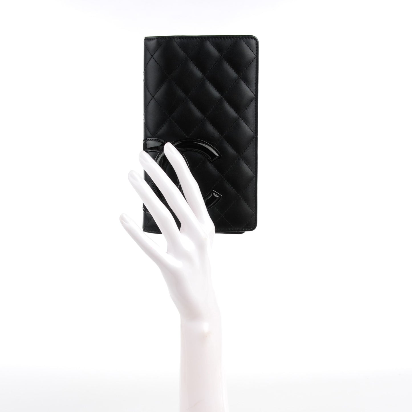 Calfskin Quilted Cambon Yen Wallet Black