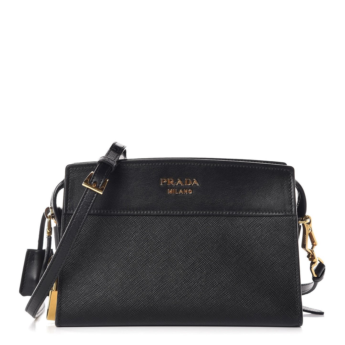 Saffiano City Calfskin Esplanade Crossbody Bag Black