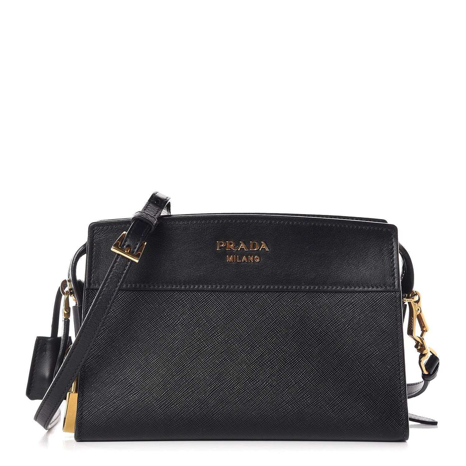 Prada Saffiano City Calfskin Esplanade Crossbody Bag Black 1 of 9