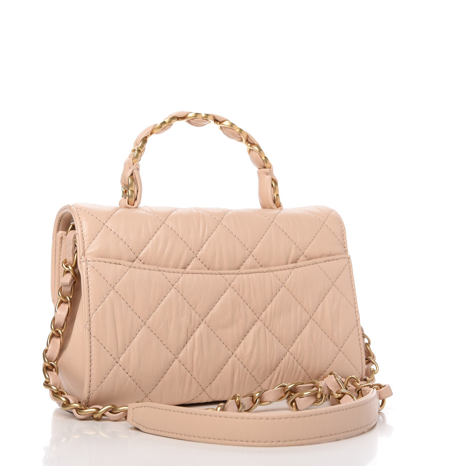 Chanel Crumpled Lambskin Quilted Mini CC Links Top Handle Flap Beige 3 of 10