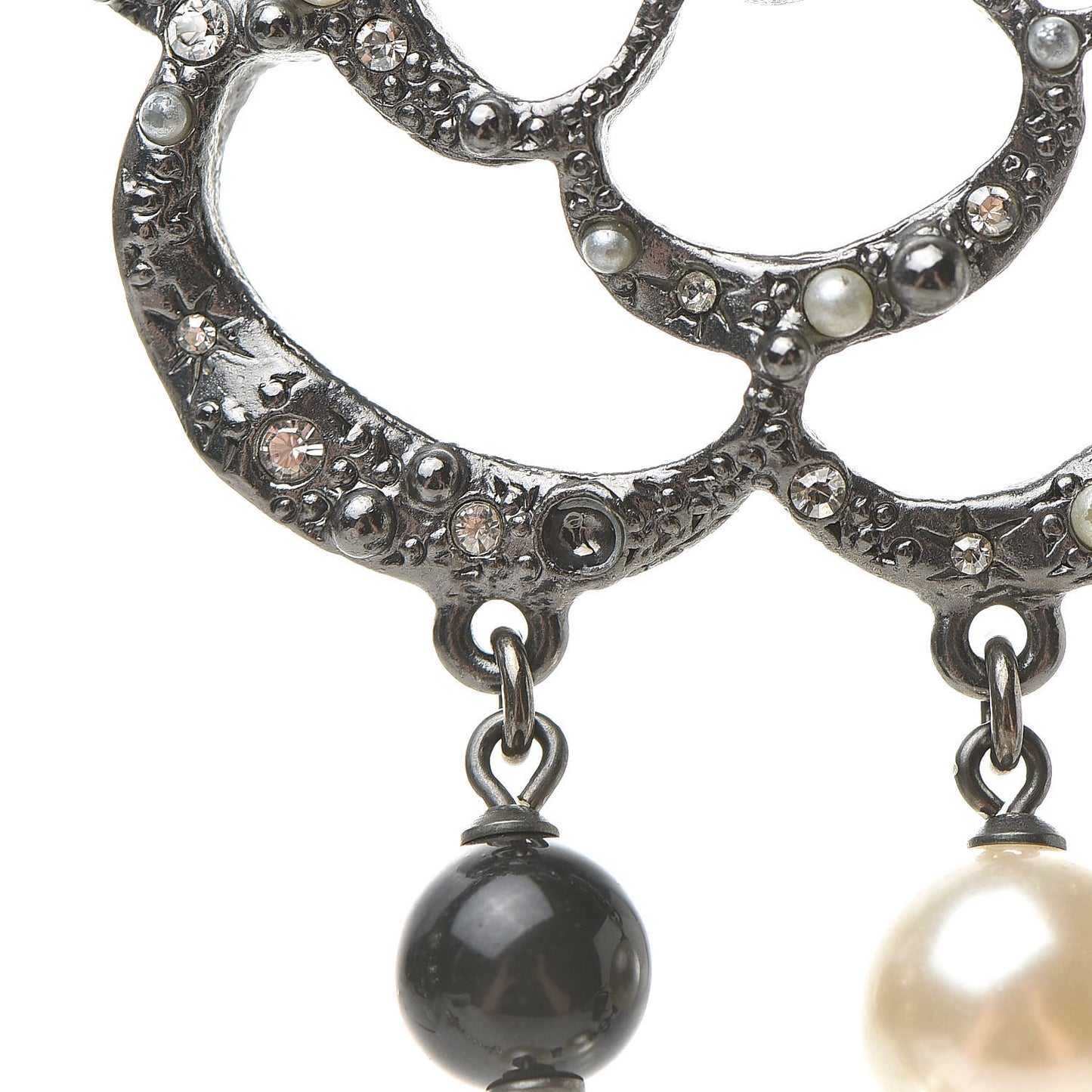 Pearl Crystal Camellia CC Long Necklace Silver