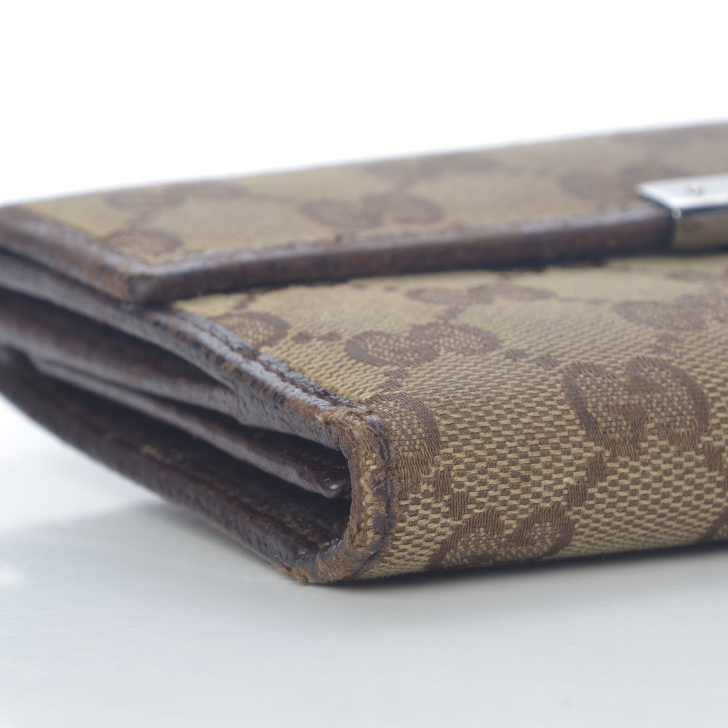 Gucci Monogram Metal Bar Continental Flap Wallet Beige Ebony Dark Brown 10 of 15