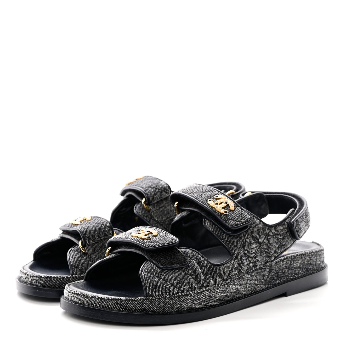 Denim Quilted Dad Sandals 37.5 Grey
