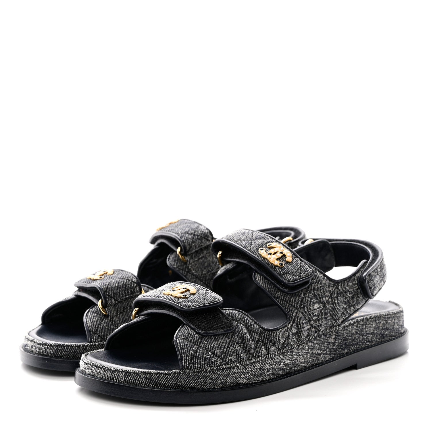 Chanel Denim Quilted Dad Sandals 37.5 Grey 3 of 11