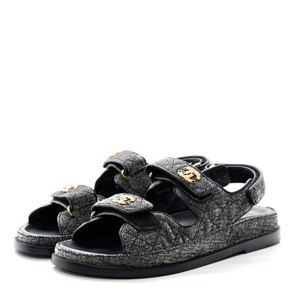 Chanel Denim Quilted Dad Sandals 37.5 Grey 3 of 11