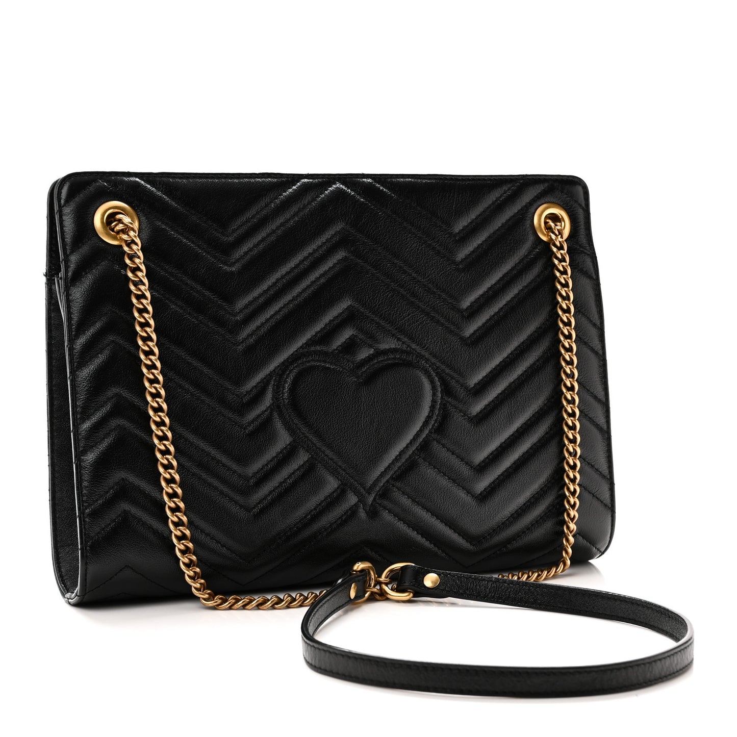 Azalea Calfskin Matelasse Heart Medium GG Marmont Slim Shoulder Bag Black