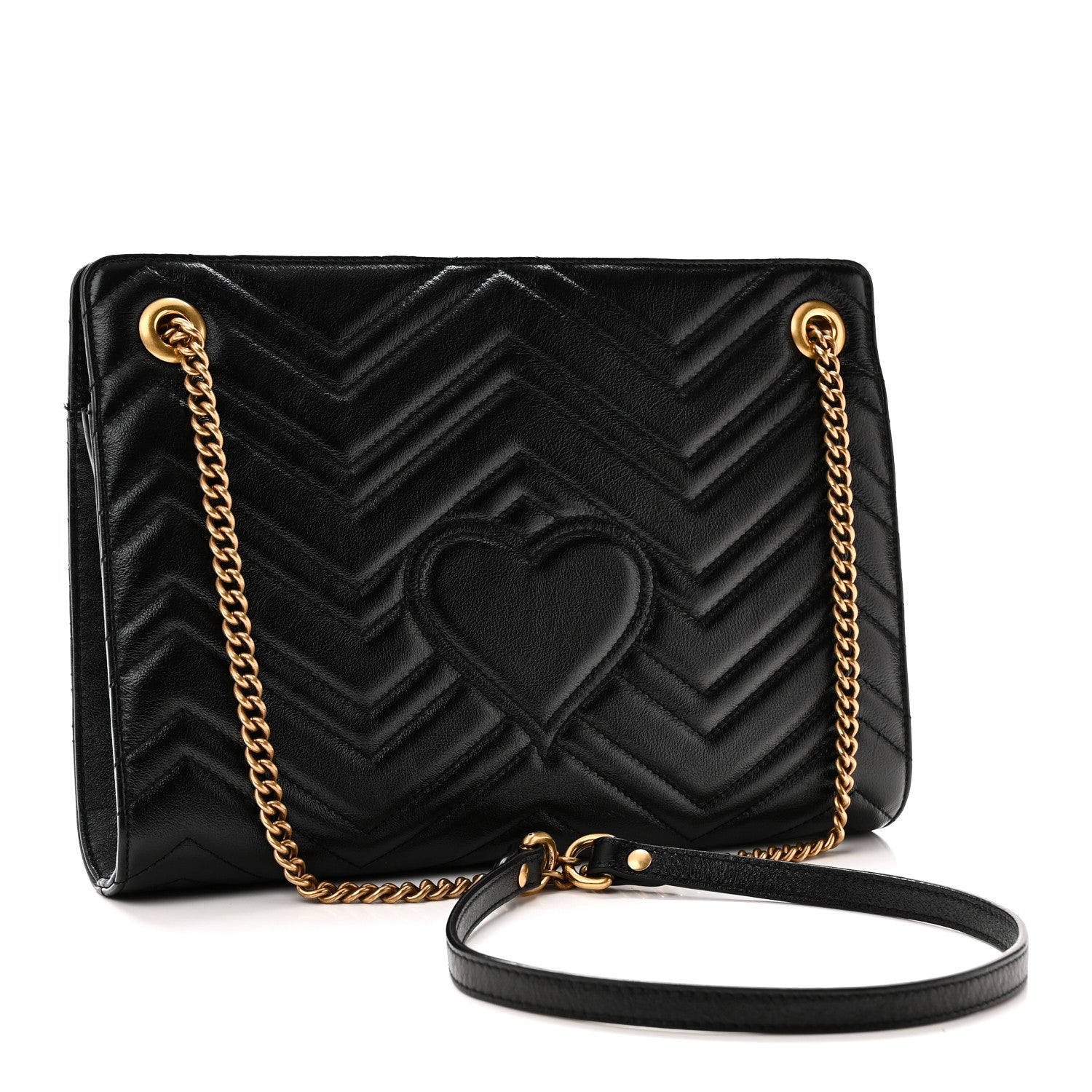 Gucci Azalea Calfskin Matelasse Heart Medium GG Marmont Slim Shoulder Bag Black 3 of 11