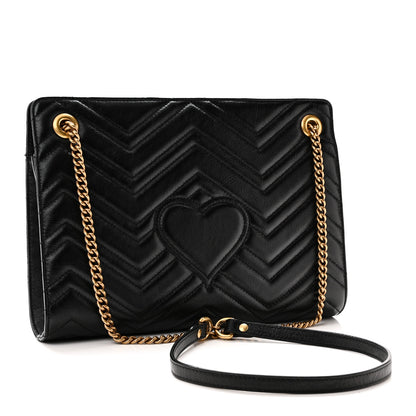 Gucci Azalea Calfskin Matelasse Heart Medium GG Marmont Slim Shoulder Bag Black 3 of 11