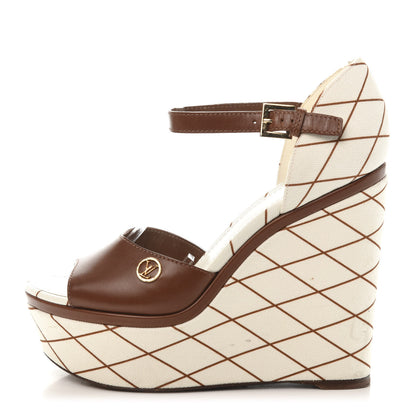 Louis Vuitton Toile Malletage Blossom Wedge Sandal 36.5 Natural 1 of 8