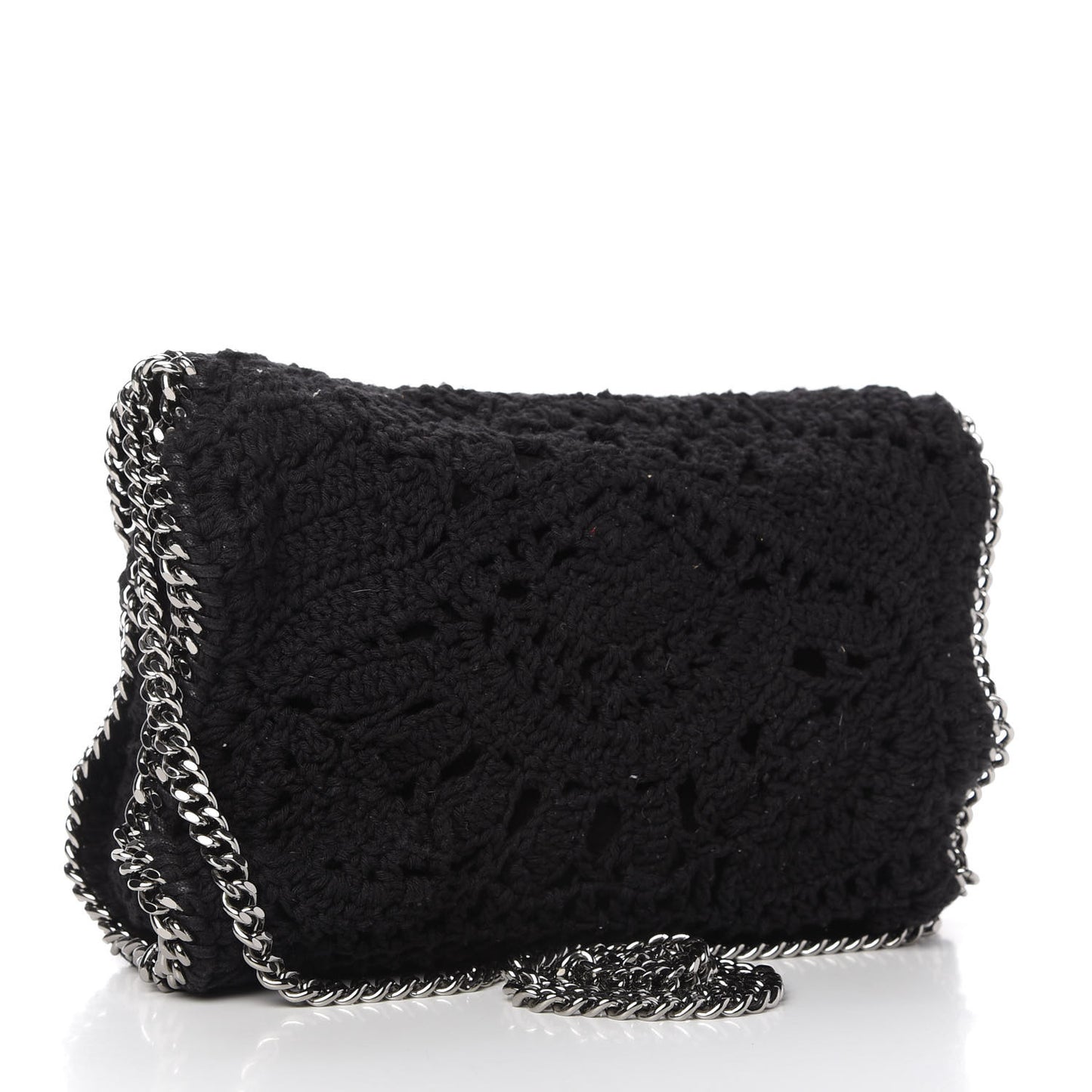 Cotton Crochet Falabella Ajouree Tote Bag Black