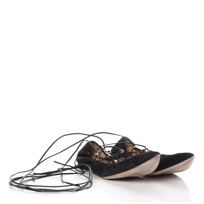 Valentino Garavani Suede Rockstud Gladiator Lace Up Ballerina Flats 39.5 Black 3 of 13