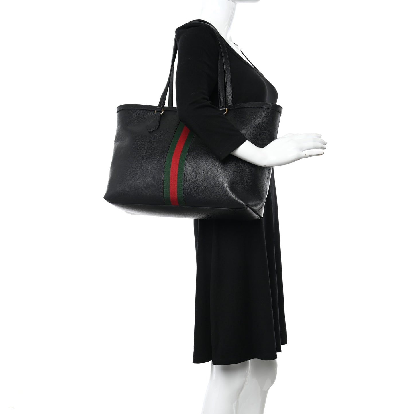 Textured Calfskin Web Medium Ophidia Shopping Tote Black