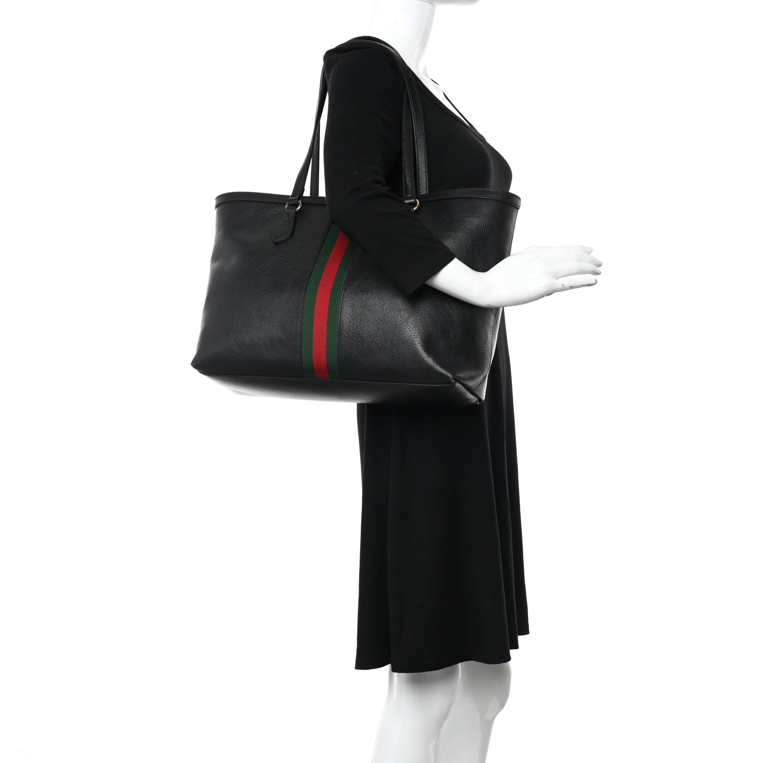 Gucci Textured Calfskin Web Medium Ophidia Shopping Tote Black 2 of 10