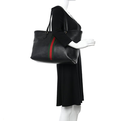 Gucci Textured Calfskin Web Medium Ophidia Shopping Tote Black 2 of 10