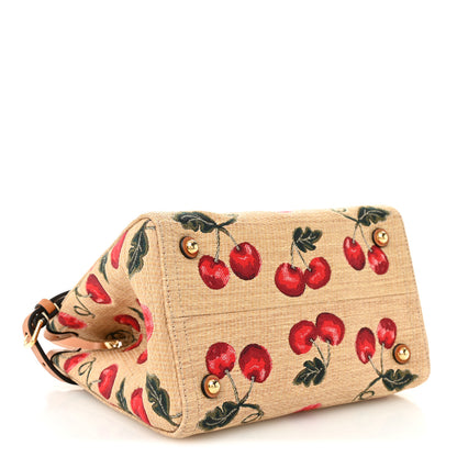 Valentino Garavani Jacquard Raffia Cherrfic Small Vlogo Antibes Shopping Bag Natural Red 4 of 9