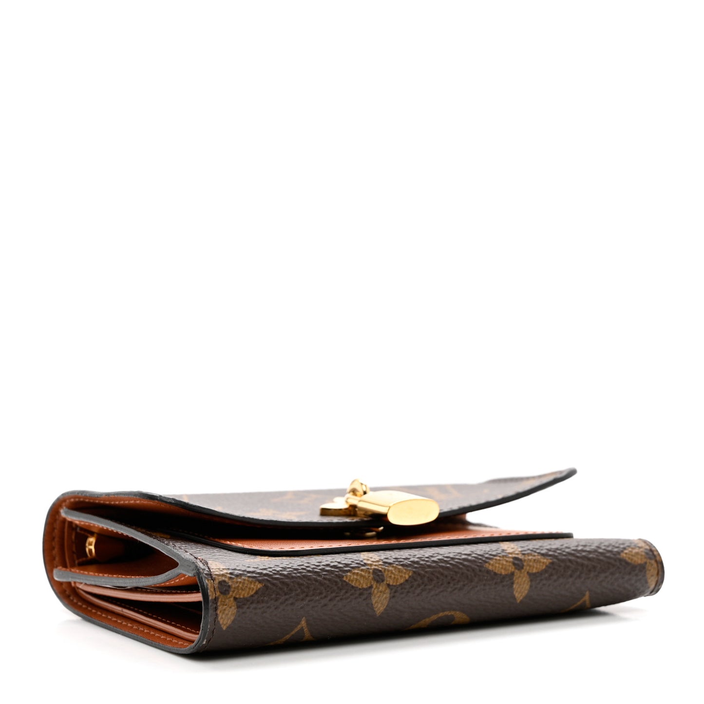 Monogram Flower Lock Compact Wallet Caramel