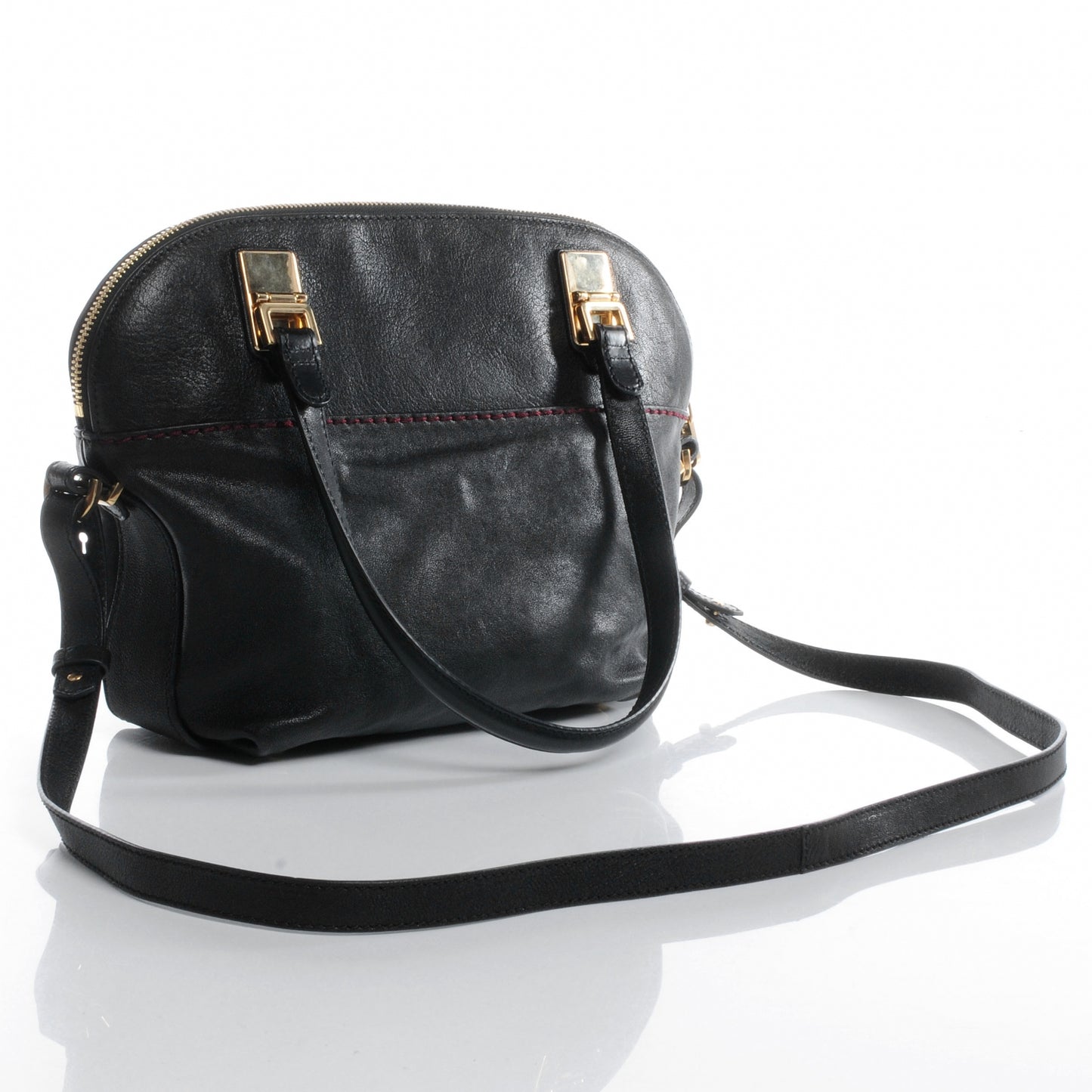 Leather Medium Angie Shoulder Bag Black