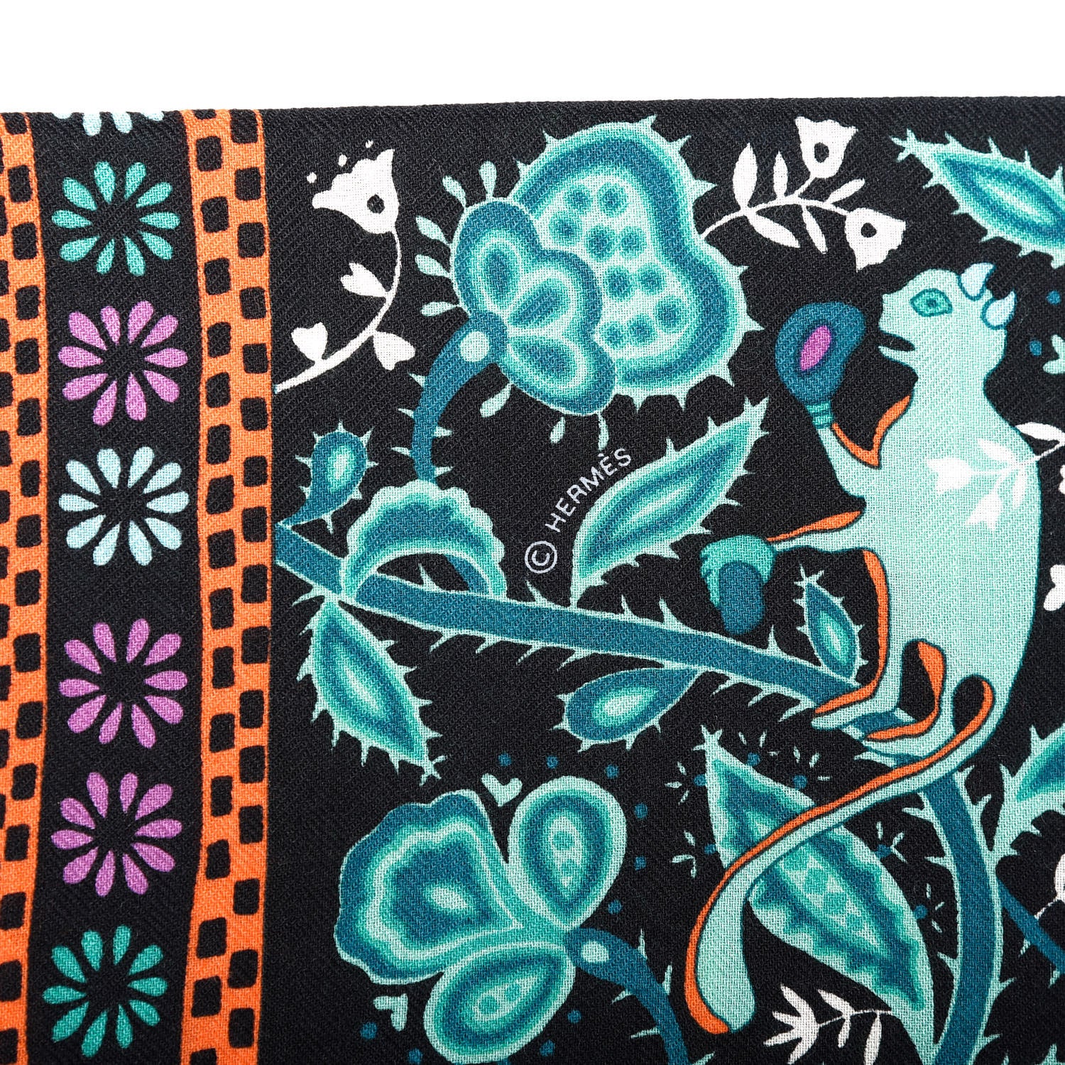 Hermes Cashmere Silk Jardins De Soie Shawl 140 Black Vert Multicolor 6 of 6