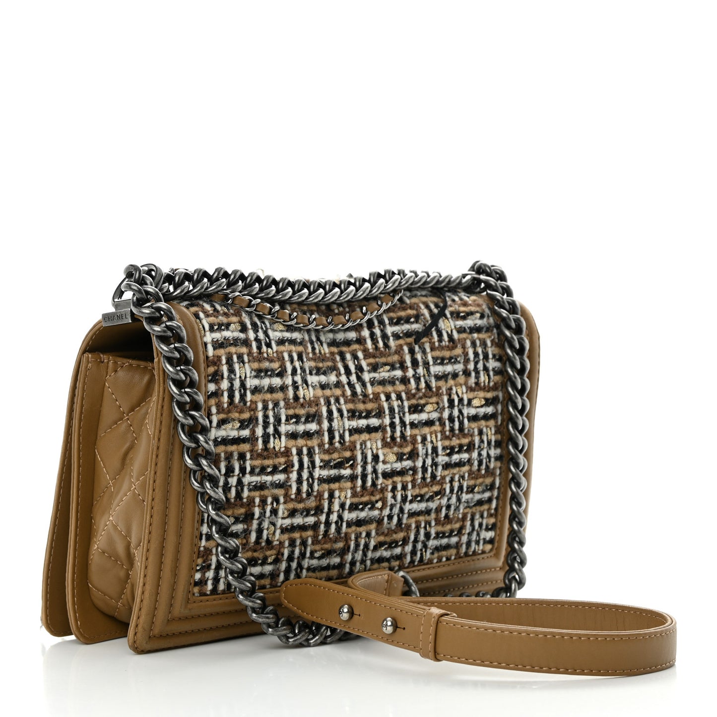 Calfskin Tweed Enchained Medium Boy Flap Brown