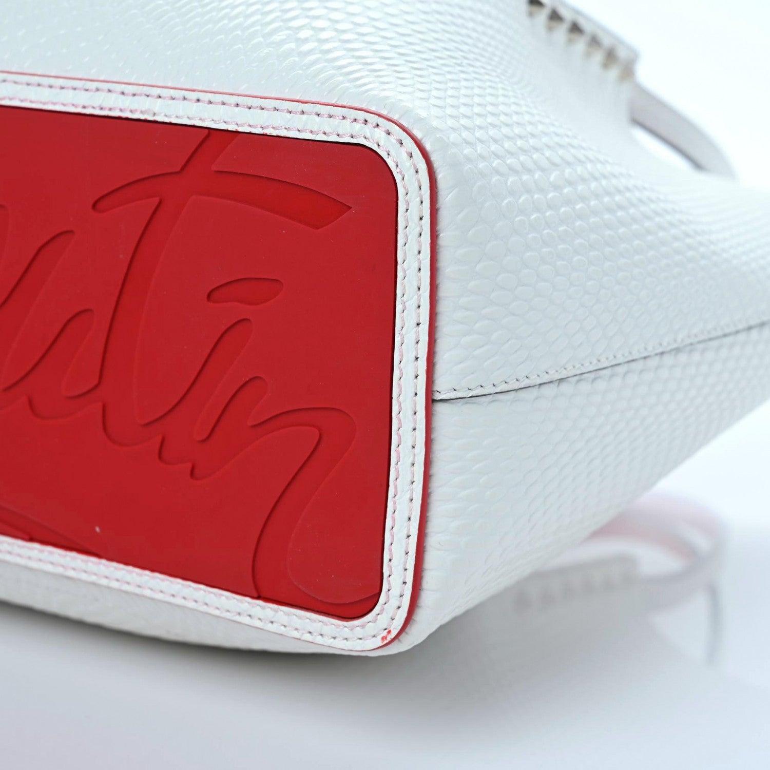 Christian Louboutin Calfskin Jurassic Embossed Spiked Cabarock Shopper Tote White 6 of 13