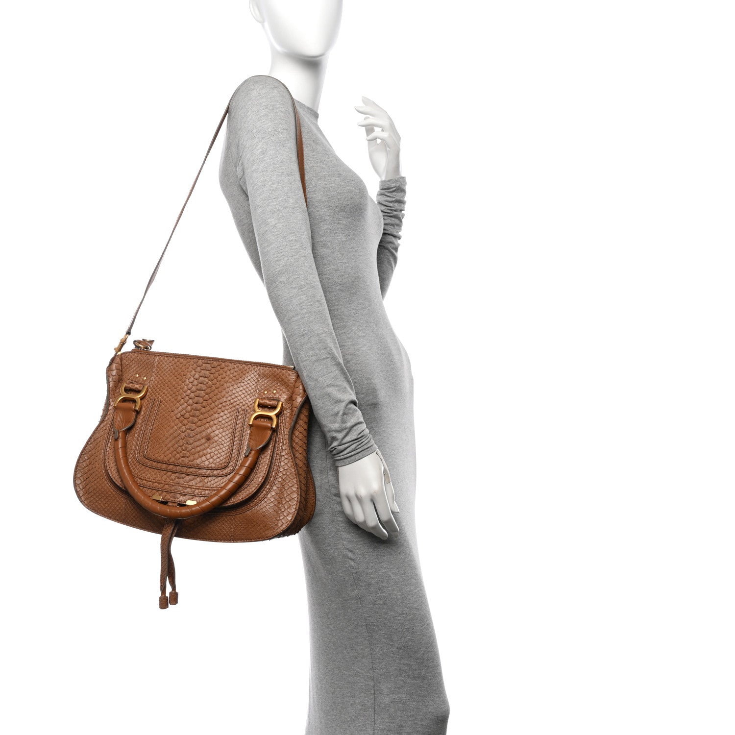 Chloe Snakeskin Calfskin Medium Marcie Satchel Dinghy Wood 2 of 11