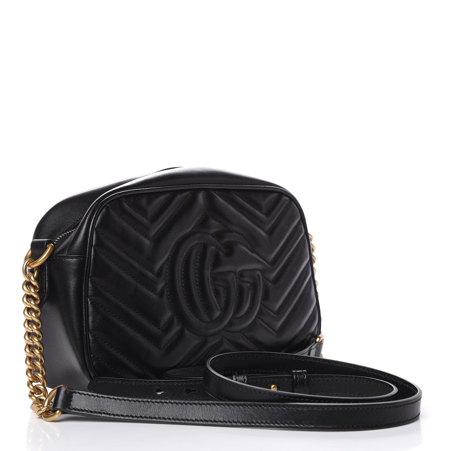 Calfskin Matelasse Small GG Marmont Chain Shoulder Bag Black
