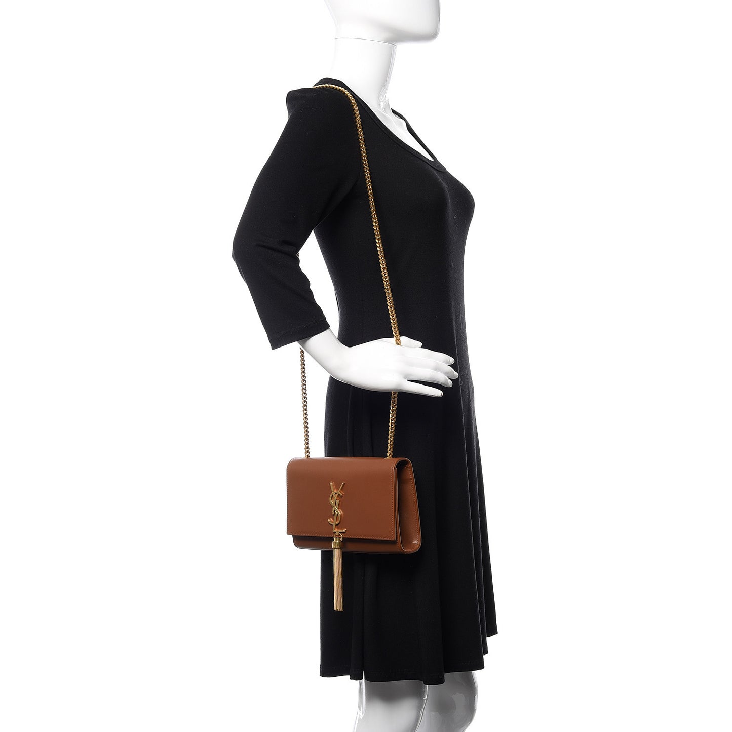 Calfskin Small Classic Monogram Kate Tassel Satchel Fauve