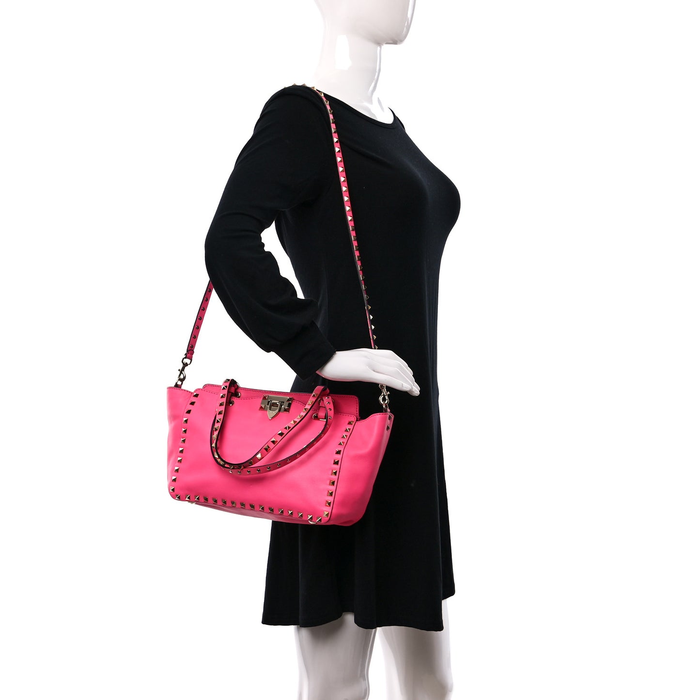 Vitello Small Rockstud Tote Fuxia Fluo