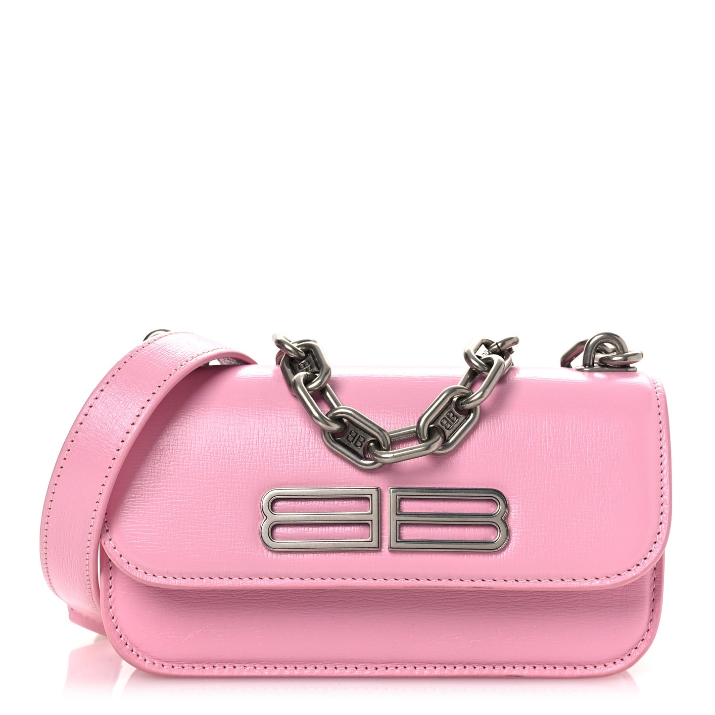 Calfskin Stripe Embossed Gossip Chain Bag XS Candy Pink