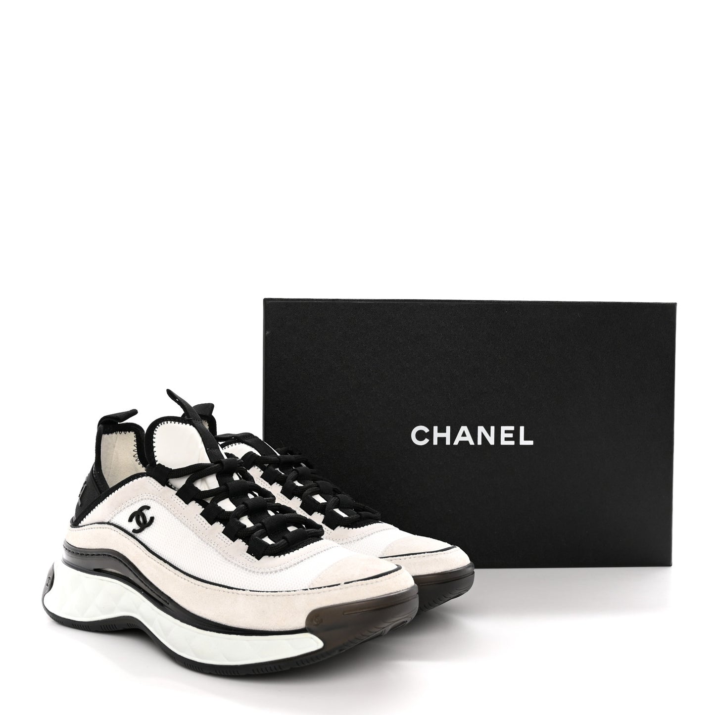 Velvet Calfskin Mixed Fibers CC Sneakers 38 Ivory Black