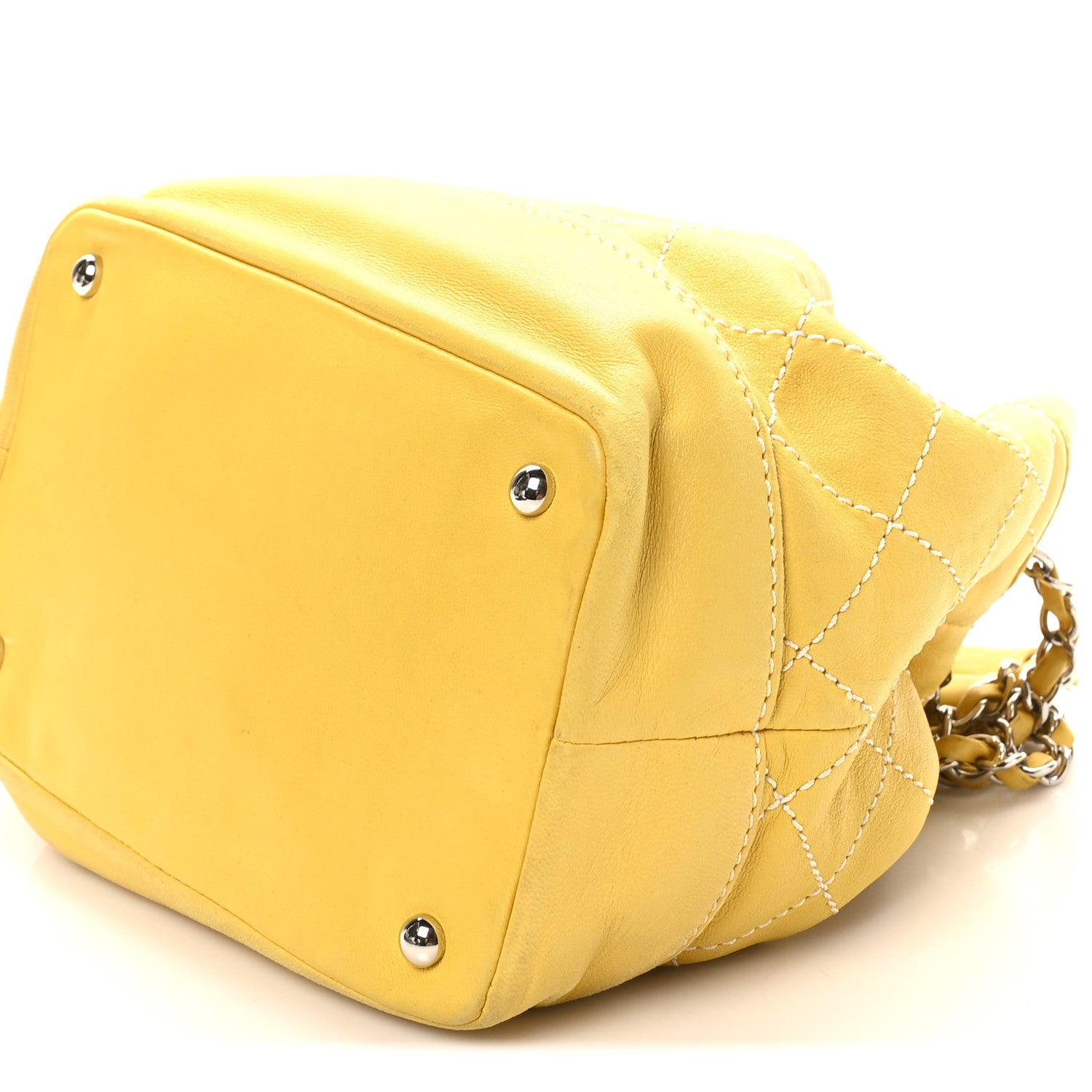 Chanel Calfskin Contrast Stitch Surpique Bucket Bag Yellow 10 of 10