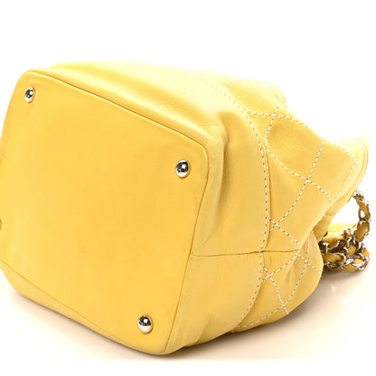 Chanel Calfskin Contrast Stitch Surpique Bucket Bag Yellow 10 of 10