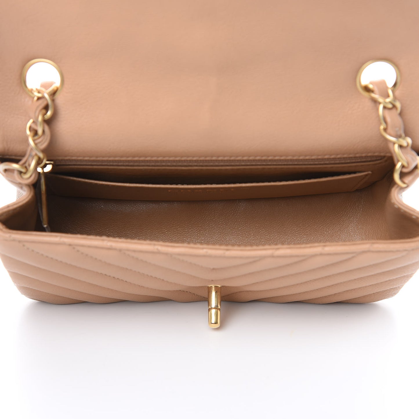 Calfskin Chevron Quilted Mini Rectangular Flap Dark Beige