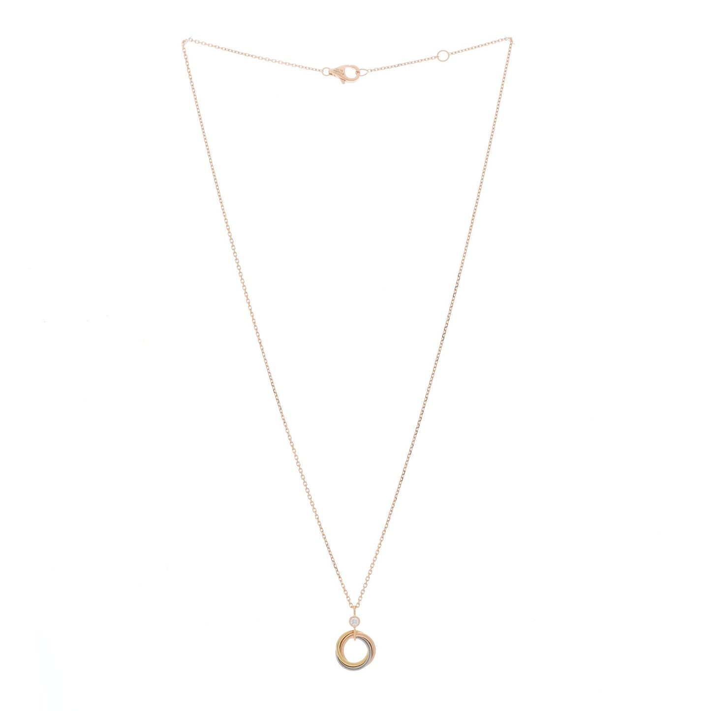 18K Pink Yellow White Gold Diamond Trinity Pendant Necklace