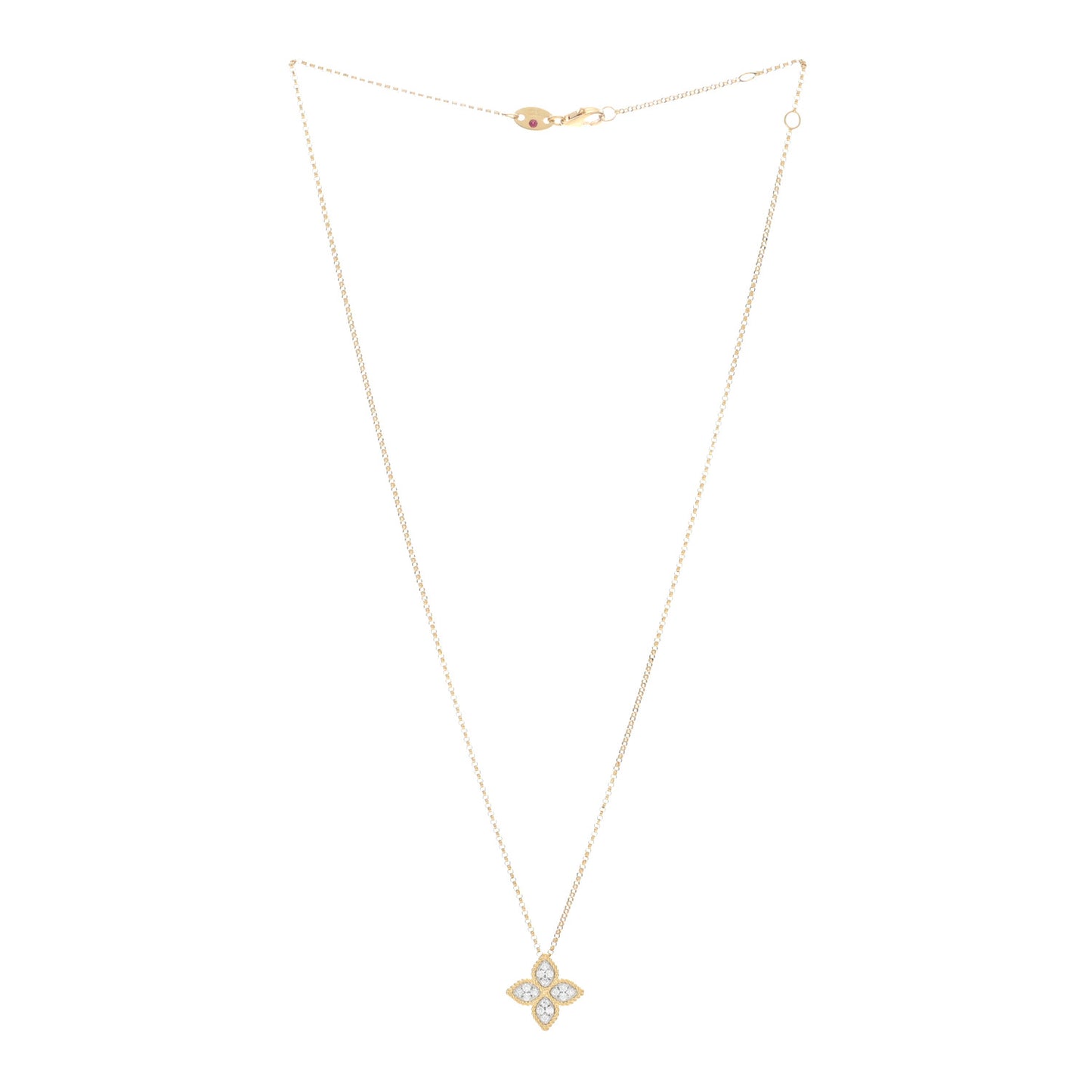 18K Yellow White Gold Diamond Medium Princess Flower Pendant Necklace