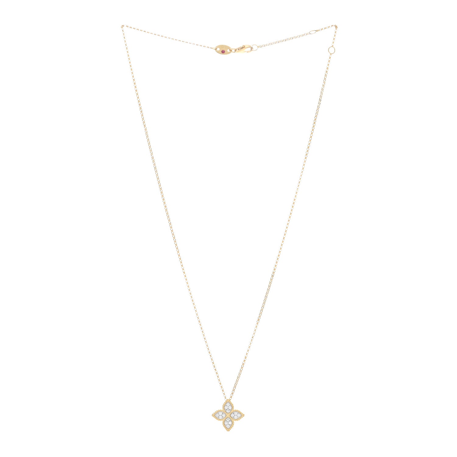 Roberto Coin 18K Yellow White Gold Diamond Medium Princess Flower Pendant Necklace 2 of 4