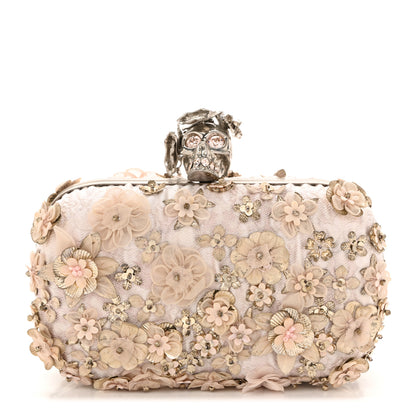 Alexander McQueen Flower Appliqued Silk Brocade Skull Box Clutch Light Pink 1 of 12