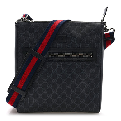 Gucci GG Supreme Monogram Appia Calfskin Web Flat Messenger Bag Black Grey Black Grey 1 of 10
