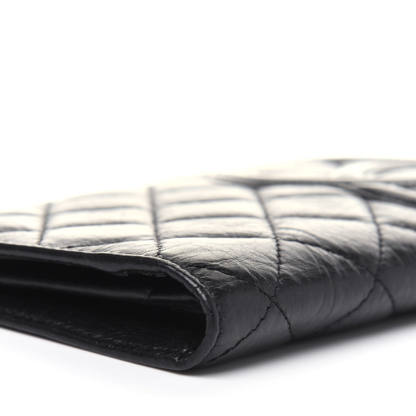 Aged Calfskin Quilted Cambon Yen Wallet Black