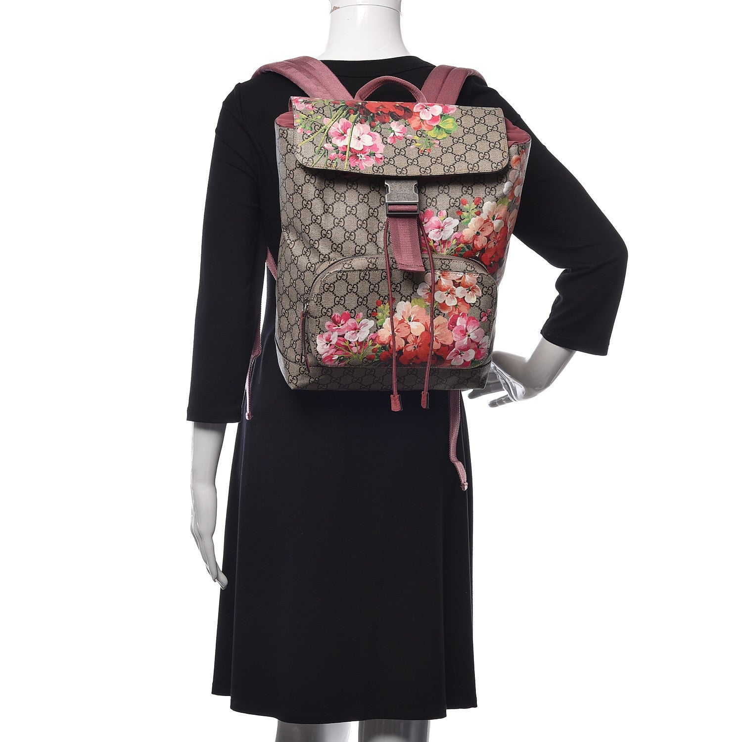 Gucci GG Supreme Monogram Blooms Medium Single Buckle Backpack Beige Multicolor Dry Rose 2 of 10