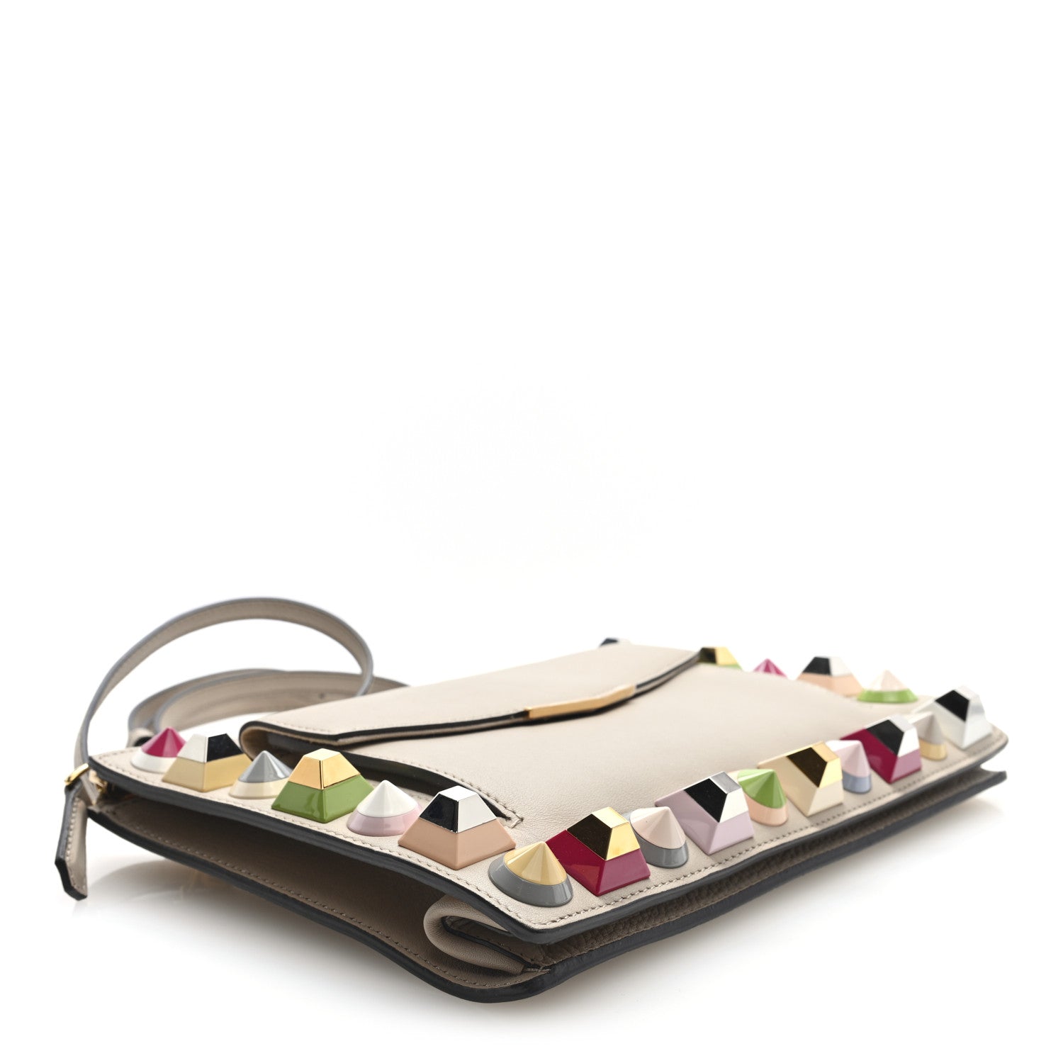 Fendi Vitello Dolce Studded Mini 2Jours Pouch Cuoio Multicolor 4 of 9