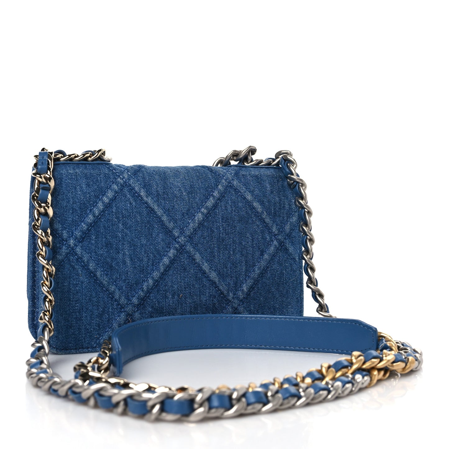 Denim Quilted Chanel 19 Wallet On Chain WOC Blue