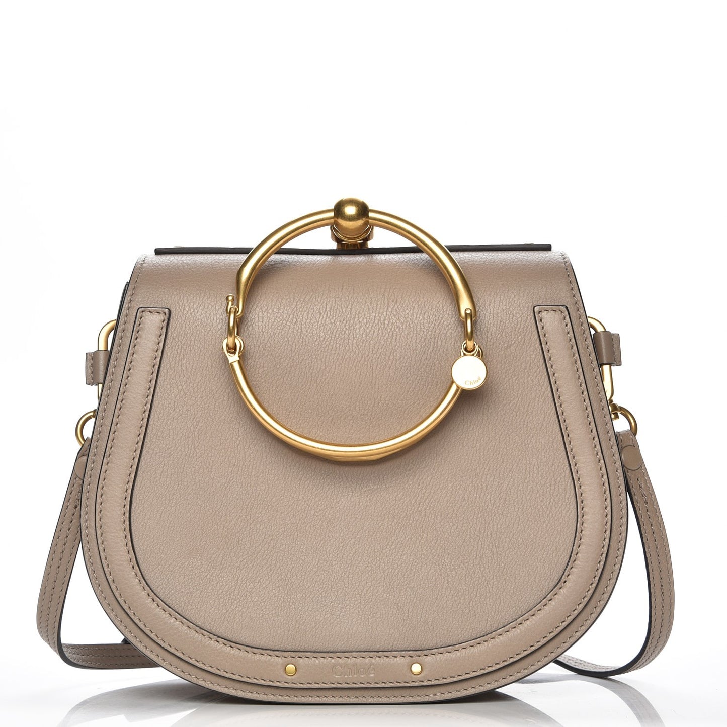 Calfskin Suede Medium Nile Bracelet Bag Motty Grey