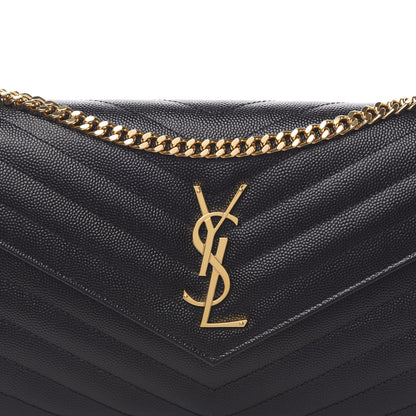 Saint Laurent Grain De Poudre Matelasse Chevron Monogram Chain Wallet Black 9 of 10