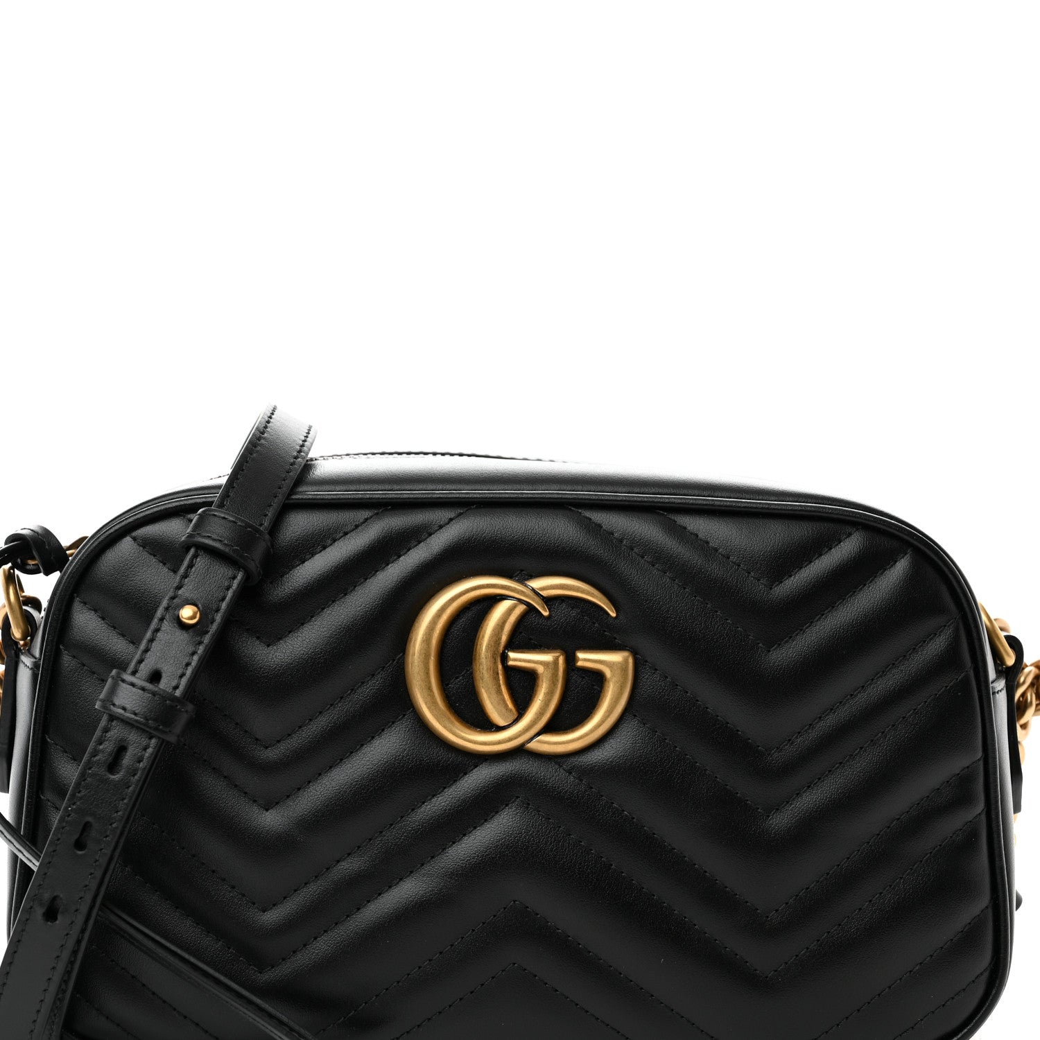 Gucci Calfskin Matelasse Small GG Marmont Chain Shoulder Bag Black 7 of 9