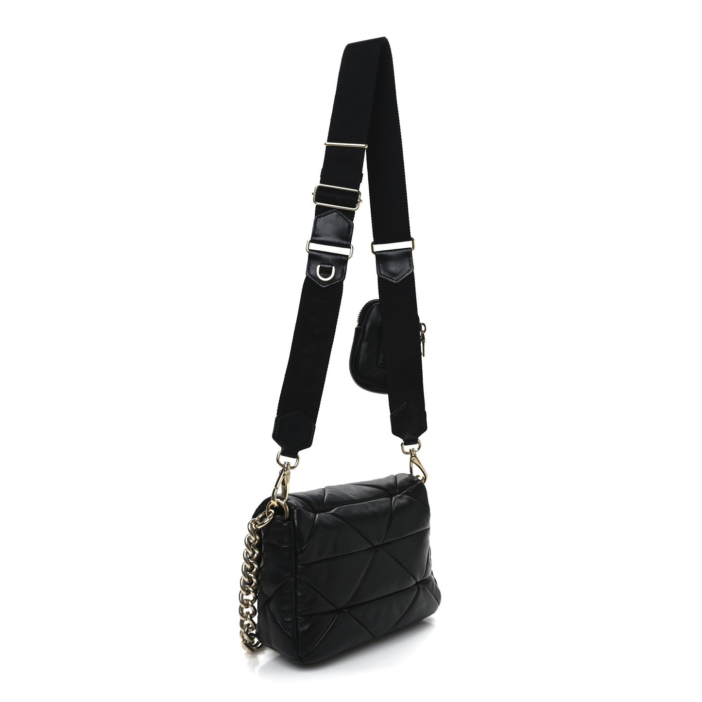 Nappa Re-Nylon Triangle Quilted Patchwork System Flap Shoulder Bag Black