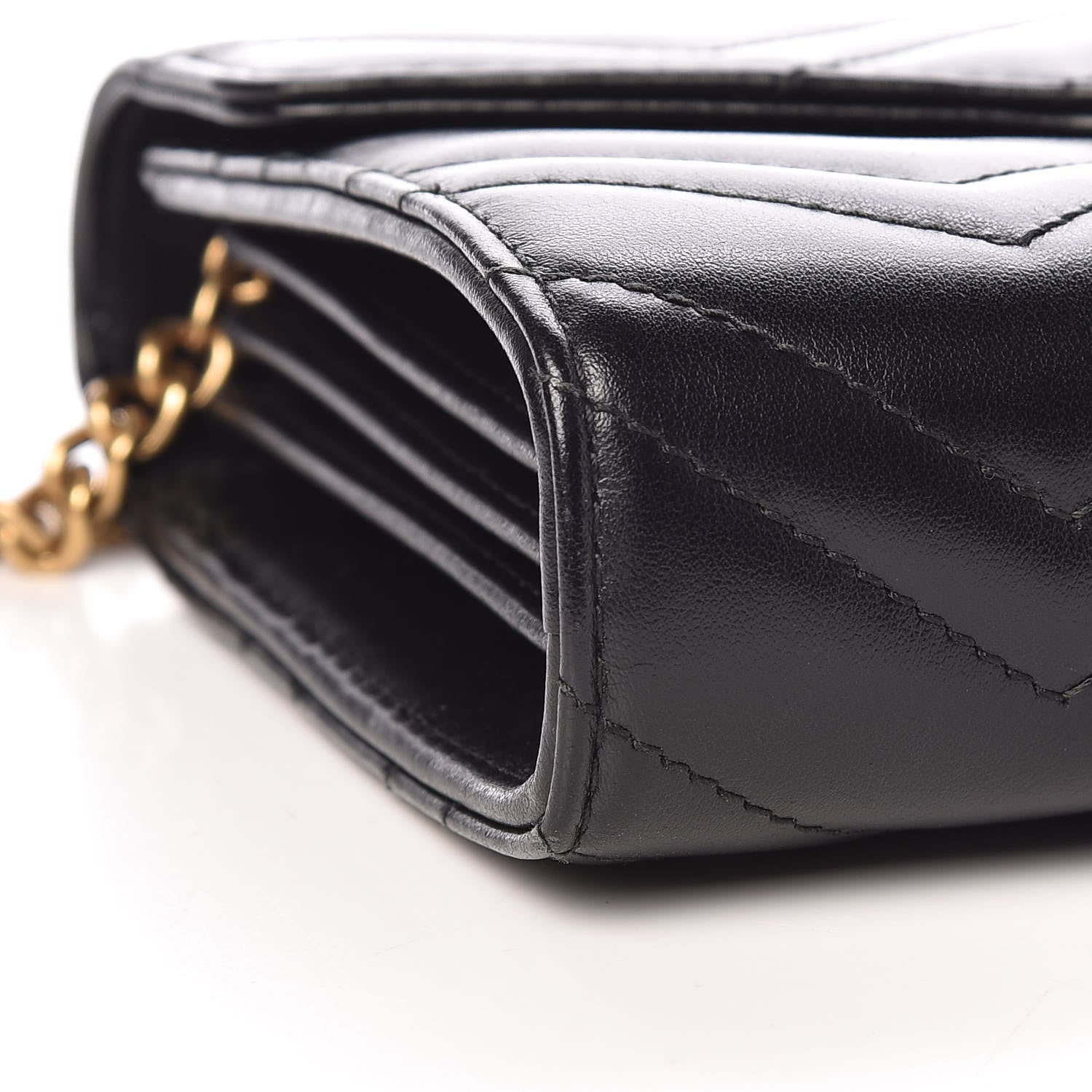 Gucci Calfskin Matelasse GG Marmont Chain Wallet Black 9 of 10